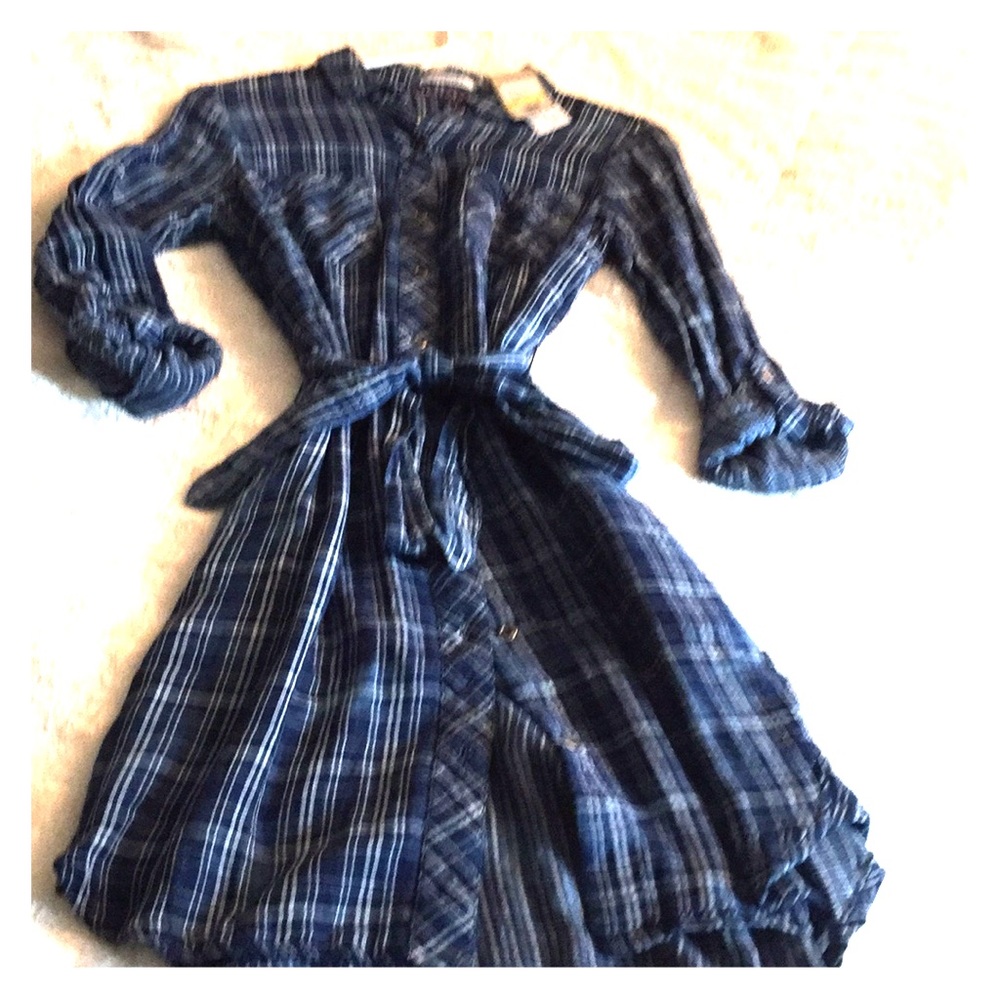 NWT Kenneth Cole Blue Plaid Shirt Dress